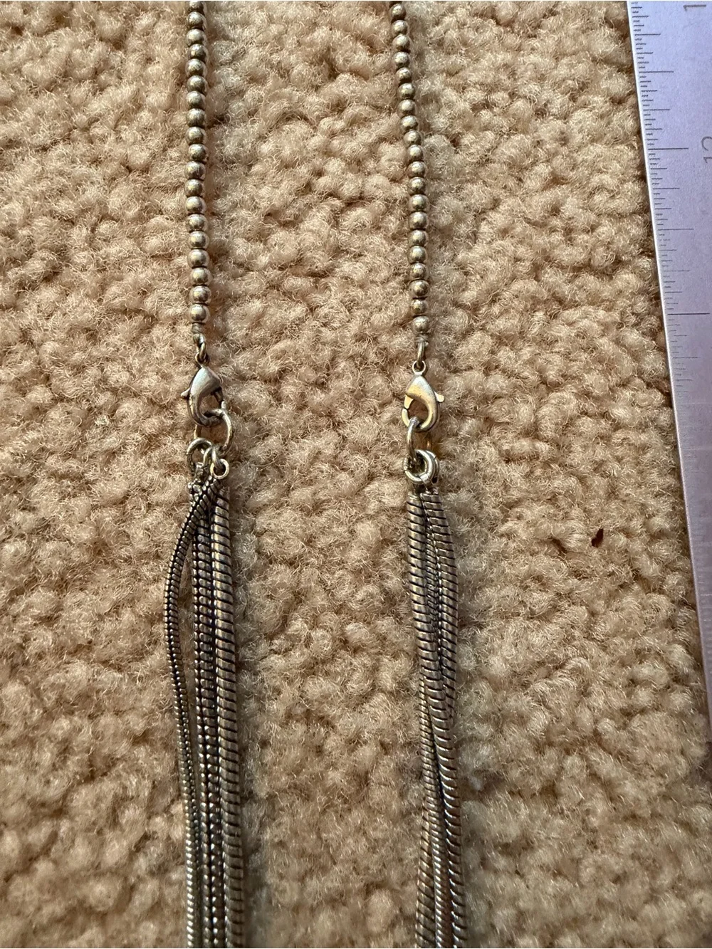 Silver Tone Multi Strand Necklace Yellow Teardrop Pendant Gold Heart Charms